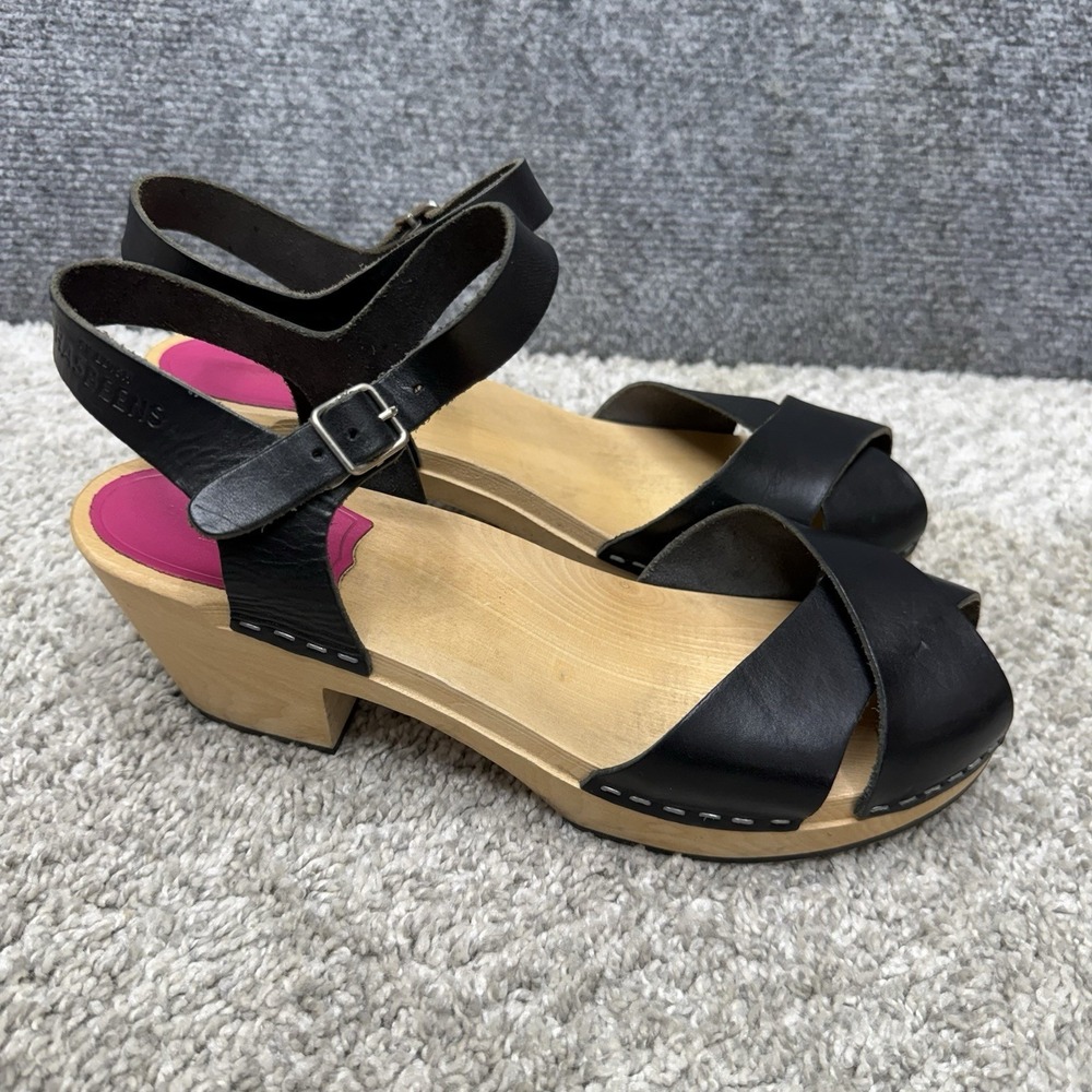 Sweedish Hasbeens wooden clog Sandals shoes size 41 (US women 10.5/11) black